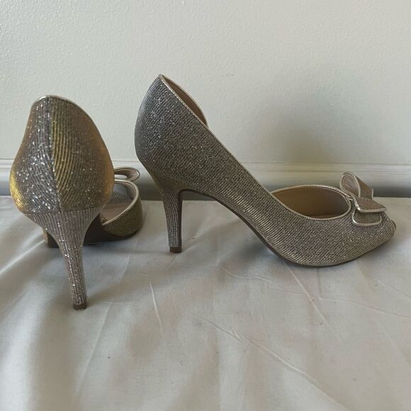 Kelly & Katie Silver Gold Peep Toe Gold/silver Wedding Prom Heels Sz 7.5 SPARKLY - Picture 9 of 16